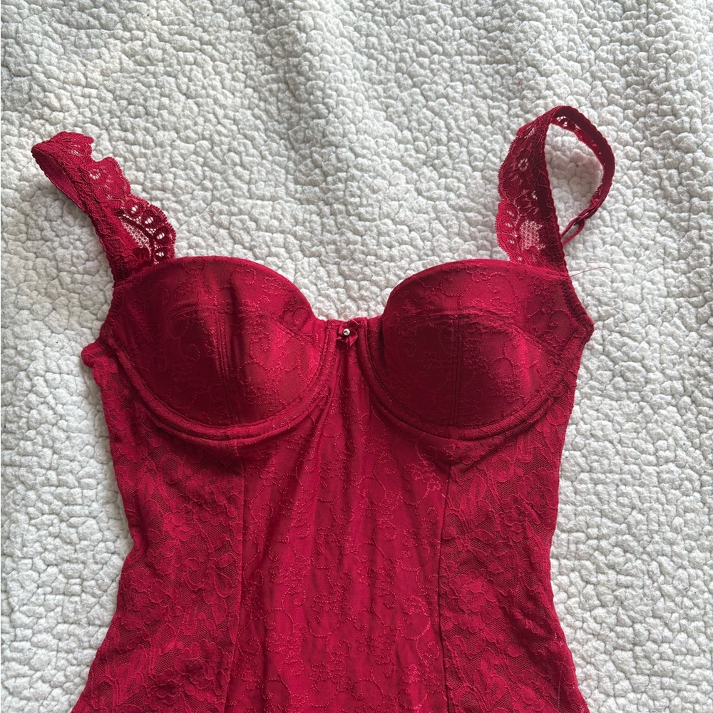 Ariane Deep Red Lace Bustier Bodysuit ❤️ - Picture 4 of 8